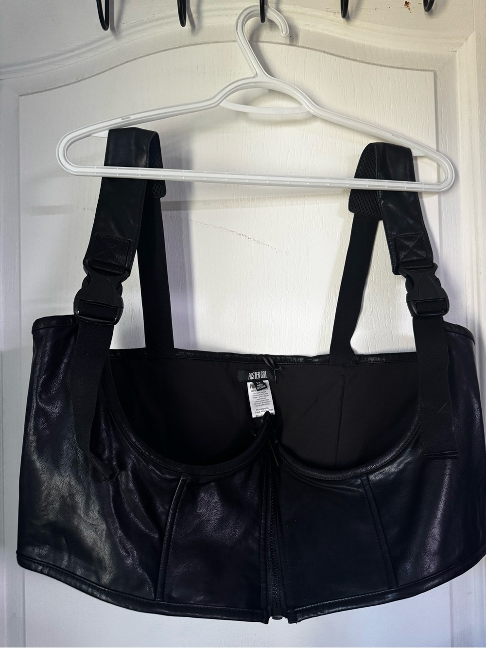 POSTER GIRL Black Faux Leather Bustier Crop Top